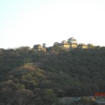 朝日を浴びる松山城